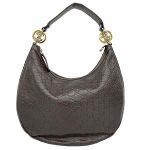 Gucci Shoulder Bag Guccissima GG Twins 232962 Leather Brown Gold Women's